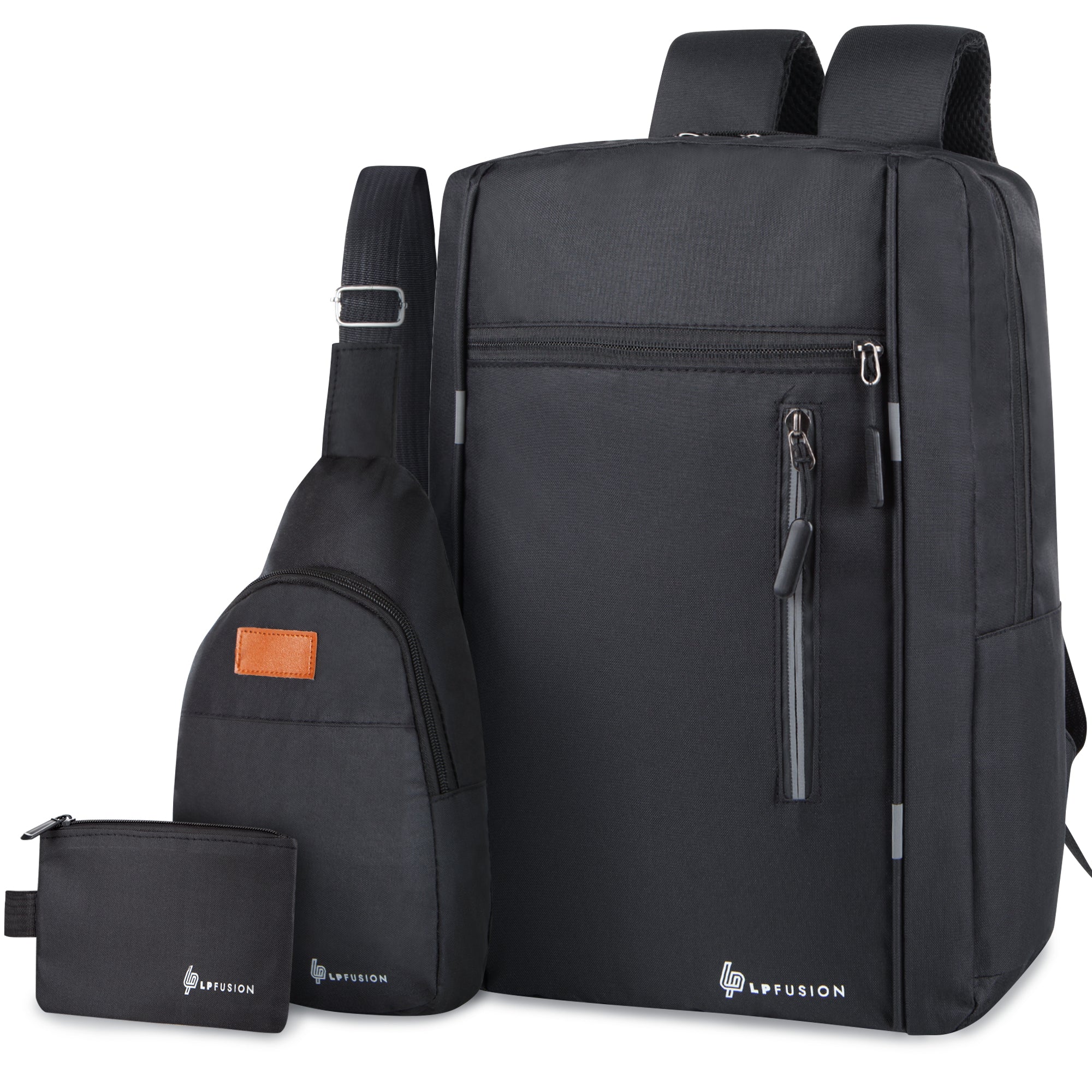 LP Fusion 3-in-1 Travel & Business & School Backpack Set with Sling Bag & Pouch and USB Charging Port