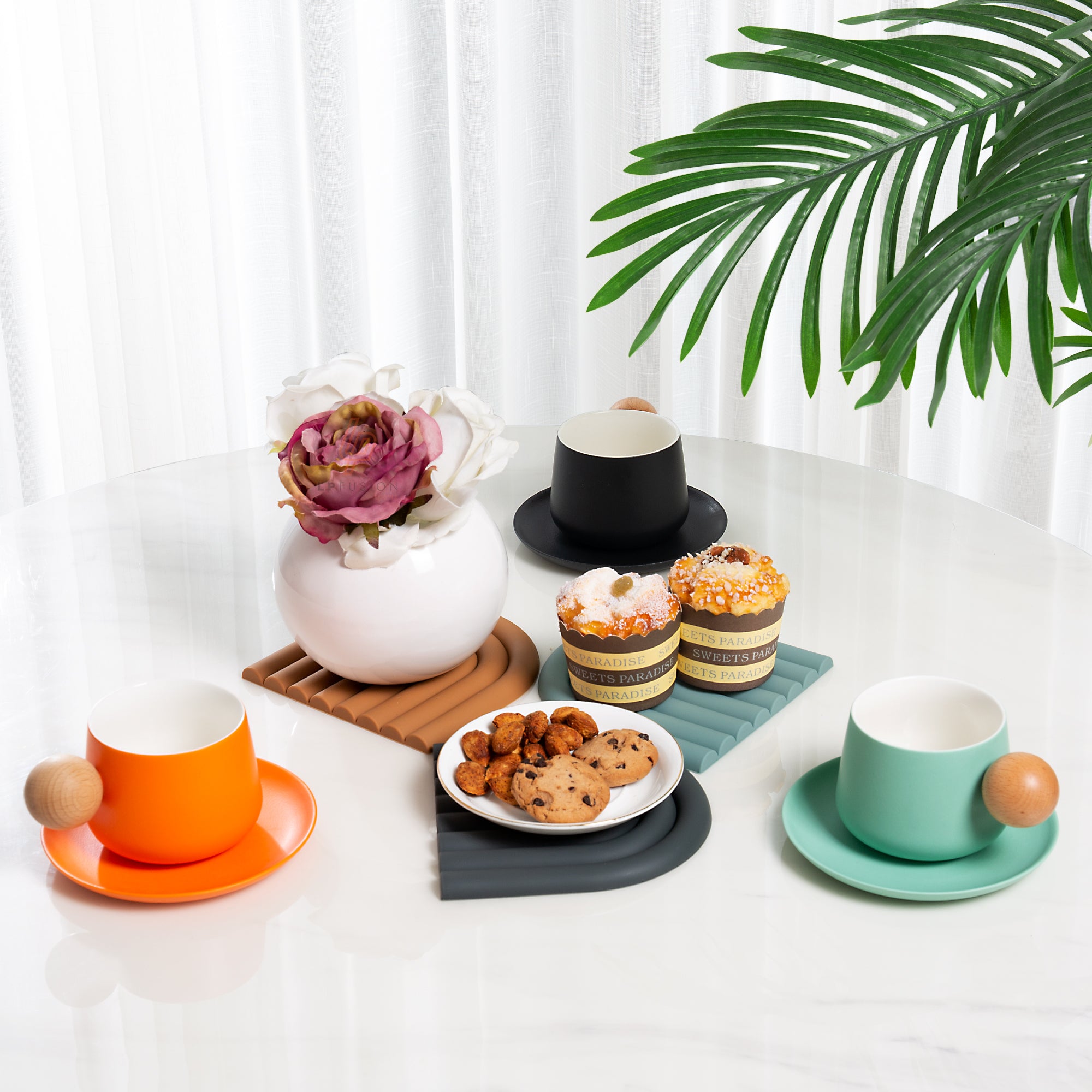 LP Fusion Ceramic Cup & Saucer Set with Wooden Handle