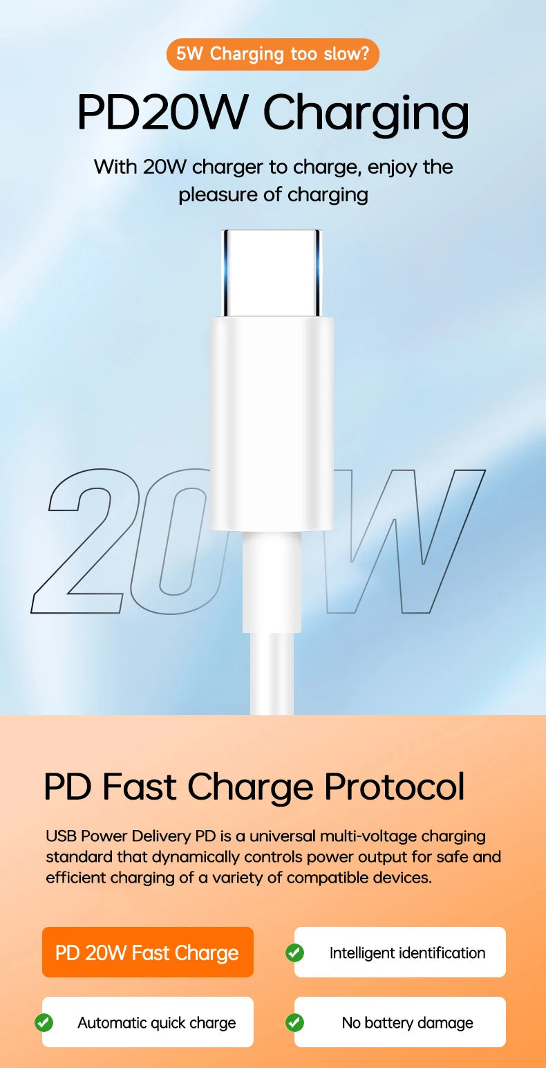 LP Fusion Tech Essential 20W Cable Series: Individual USB, USB-C, and iPhone Fast Charging Cables - 1m