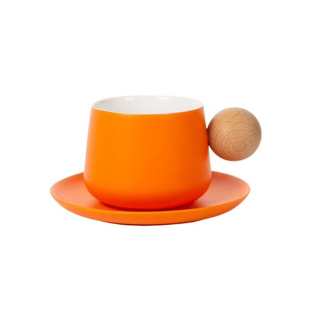 LP Fusion Ceramic Coffee Cup & Saucer with Wooden Handle