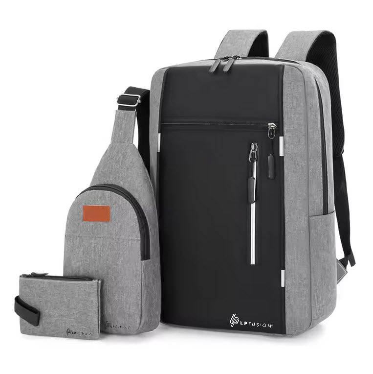 LP Fusion 3-in-1 Travel & Business & School Backpack Set with Sling Bag & Pouch and USB Charging Port