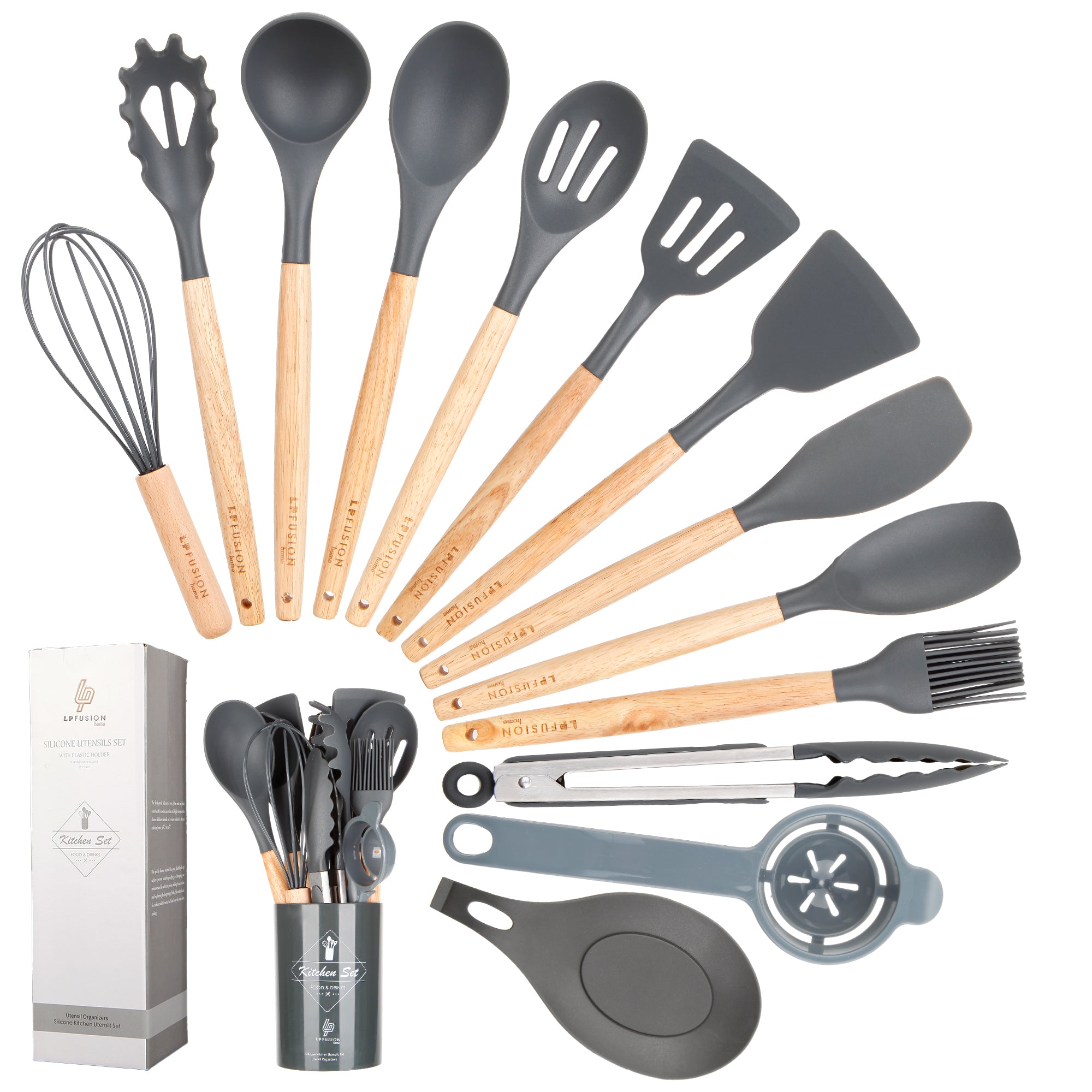 LP Fusion Home - 15-Piece Silicone Kitchen Utensil Set